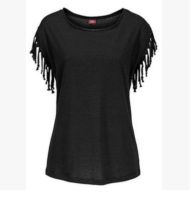 Round Neck Tassel Sleeve T-shirt