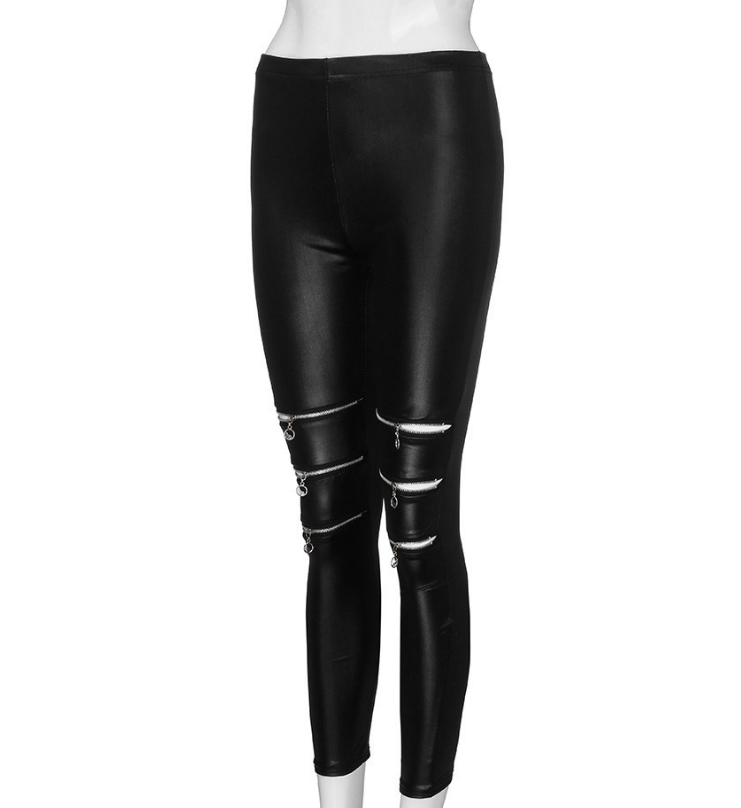 Butt Lifting Knee Zippers Leather Pants