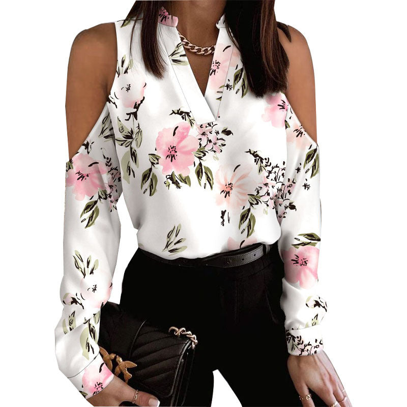 Long Sleeve Off-shoulder Printed Shirt