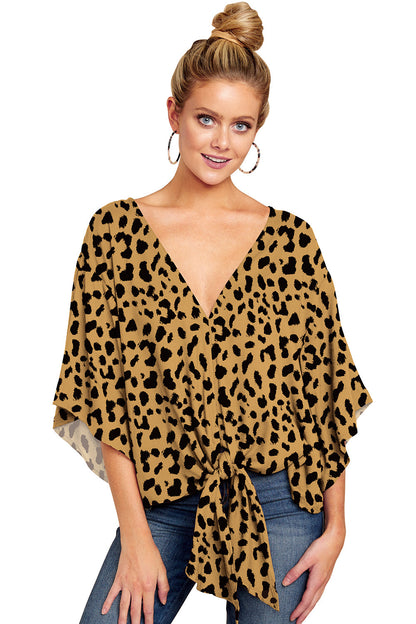 V-neck Short-sleeve Printed Loose Blouse