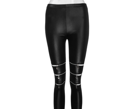 Butt Lifting Knee Zippers Leather Pants